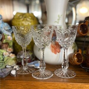 Three Thomas WEBB Crystal - WINDSOR Cut - Claret Wine Glass / Glasses - 5 3/4"